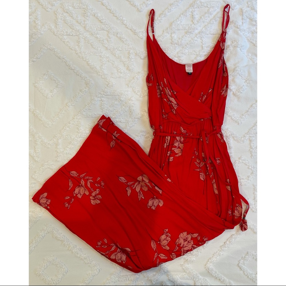 Gorgeous Floral Midi Dress in a Red Coral Color